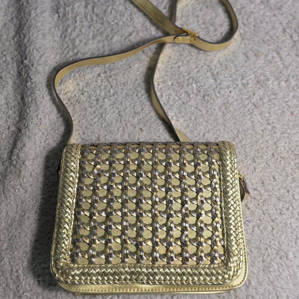 VTG Warren Reed Crossbody Bag Gold & Silver Metallic Woven Basketweave Not Used